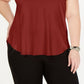 Camiseta Alfani Feminina Plus Size Cetim com Acabamento Alto e Baixo Vermelho Escuro Tamanho 2X
