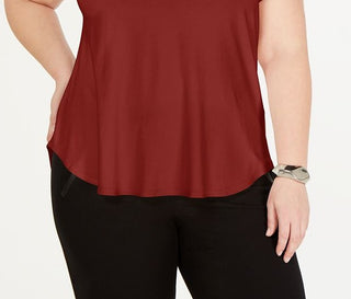 Camiseta Alfani Feminina Plus Size Cetim com Acabamento Alto e Baixo Vermelho Escuro Tamanho 2X