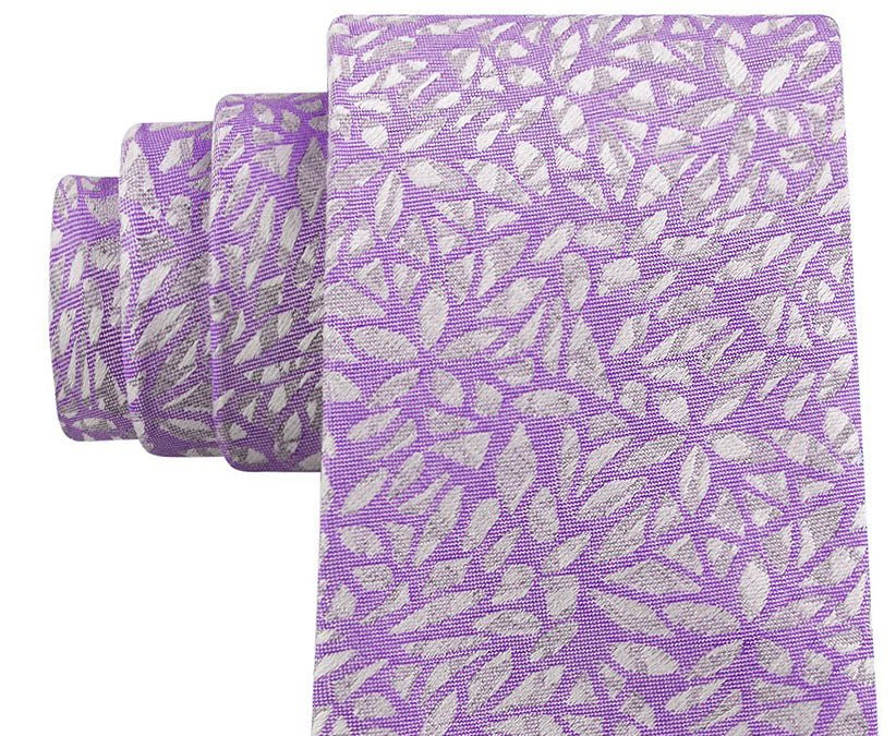 Gravata fina DKNY Geo Botanical masculina rosa tamanho regular