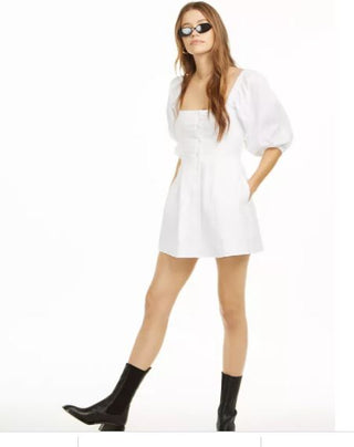 Vestido curto feminino Danielle Bernstein com manga bufante, branco, tamanho 16