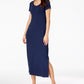 Vestido longo feminino estilo &amp; co, decote redondo, tamanho pequeno, azul