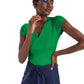 Blusa feminina com decote em V canelado, tamanho médio, verde, da INC International Concepts