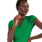 Blusa feminina com decote em V canelado, tamanho médio, verde, da INC International Concepts