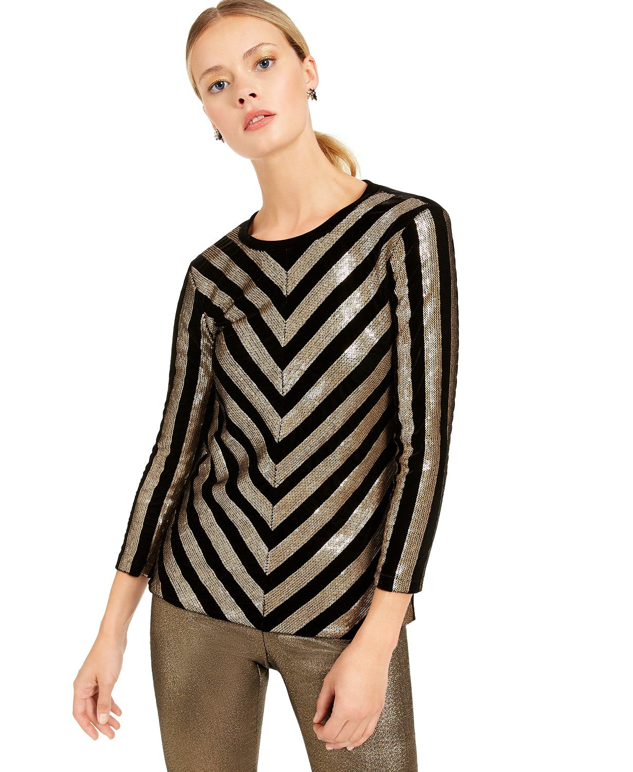 INC International Concepts Top Chevron de Veludo com Lantejoulas Feminino Tamanho Pequeno