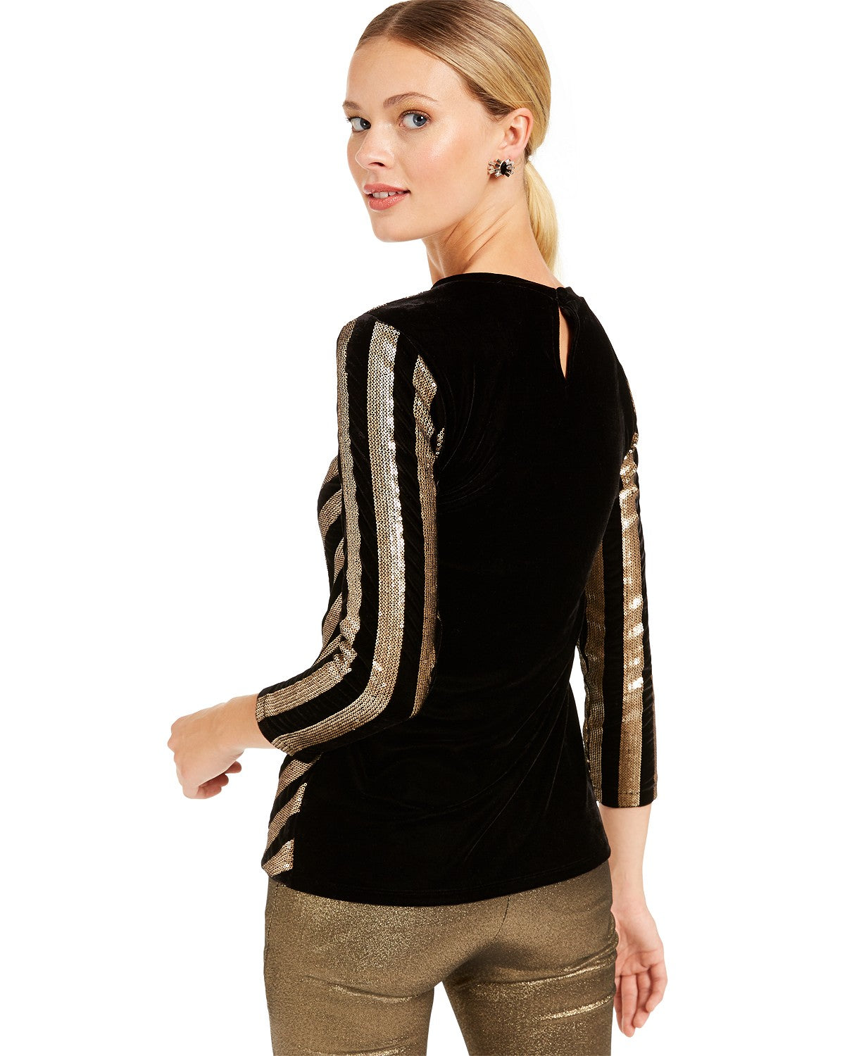 INC International Concepts Top Chevron de Veludo com Lantejoulas Feminino Tamanho Pequeno