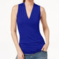 Blusa feminina com decote em V franzido, azul marinho, tamanho pequeno, da INC International Concepts