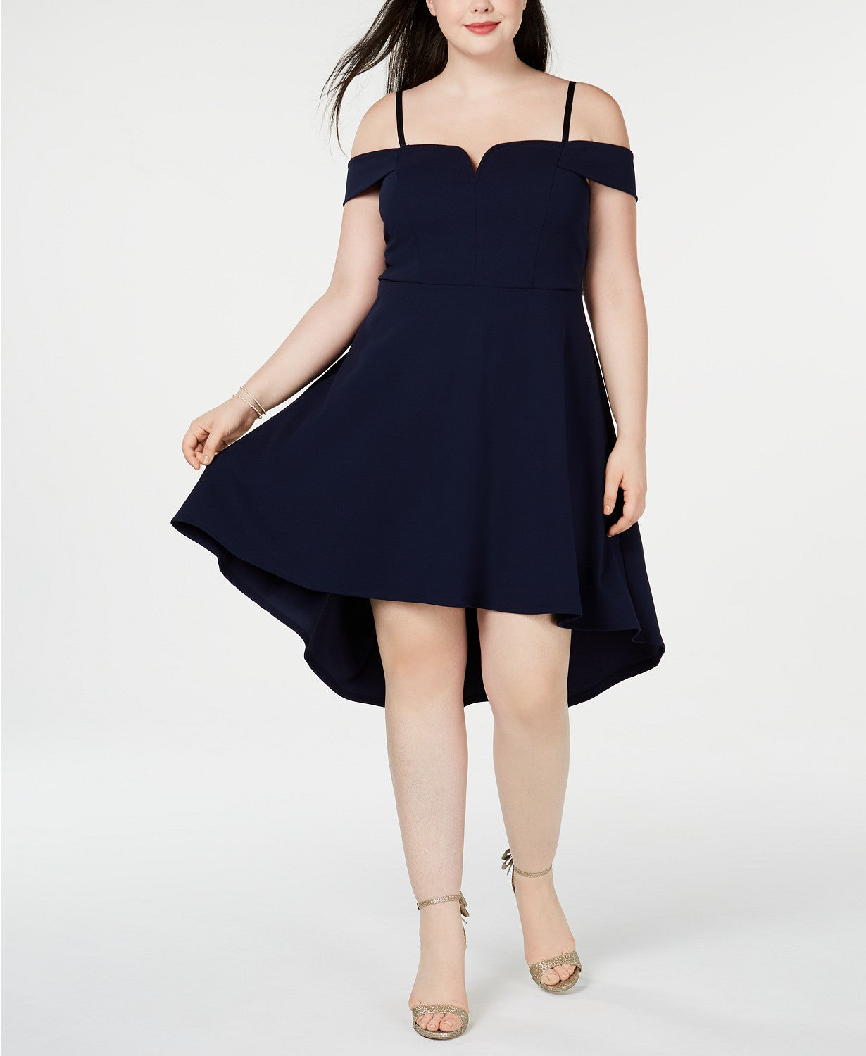 Vestido feminino City Studios, plus size, moderno, ombro vazado, alto e baixo, preto, tamanho 18