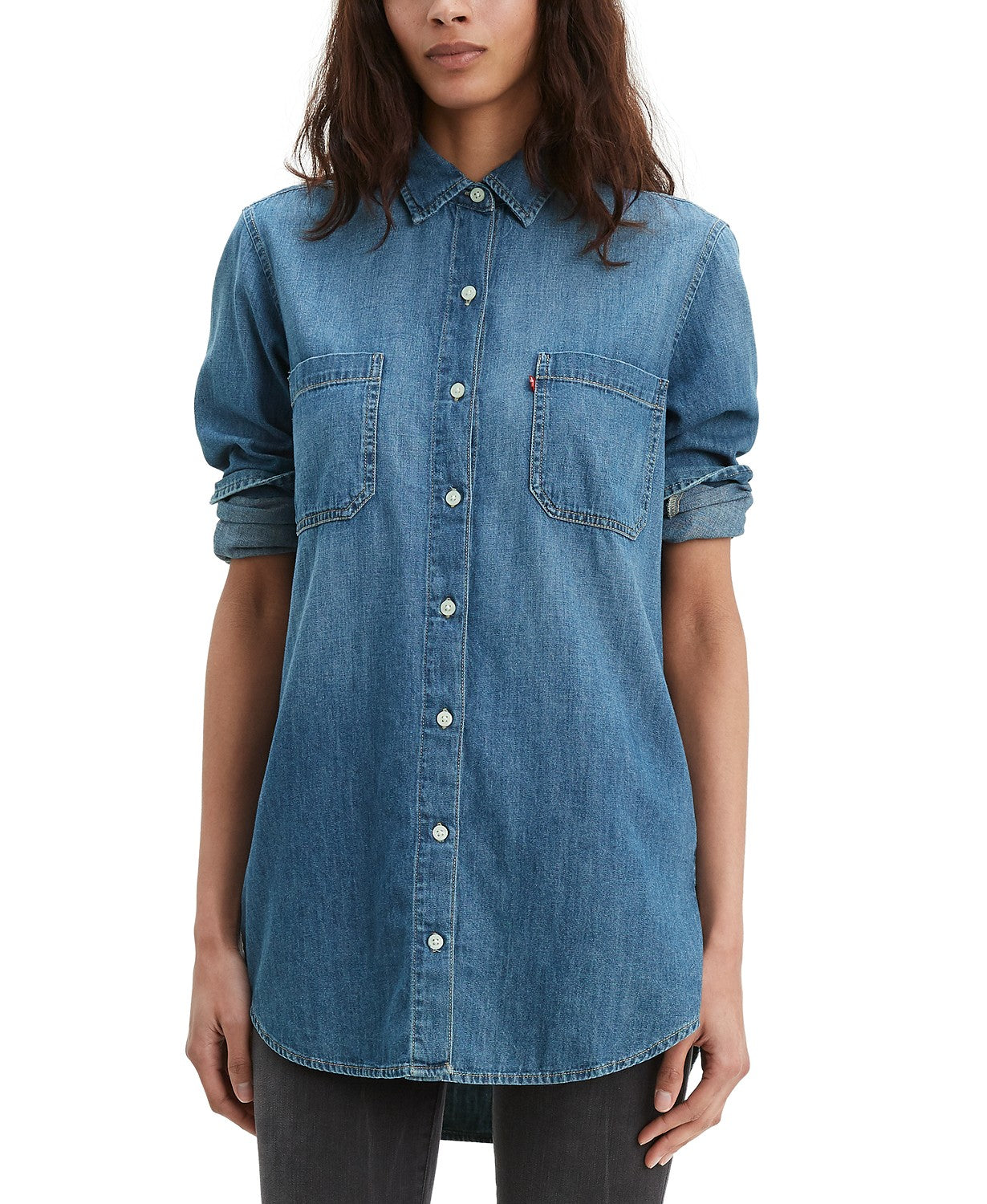 Camisa túnica jeans feminina Levi's Leni azul marinho tamanho extra pequeno
