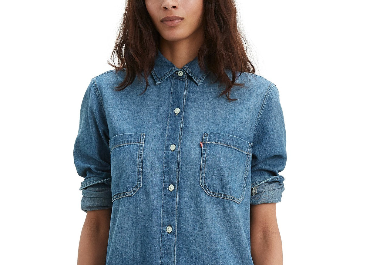 Camisa túnica jeans feminina Levi's Leni azul marinho tamanho extra pequeno
