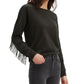 Moletom feminino Levi's com gola redonda e franjas, preto, tamanho 2, extra grande