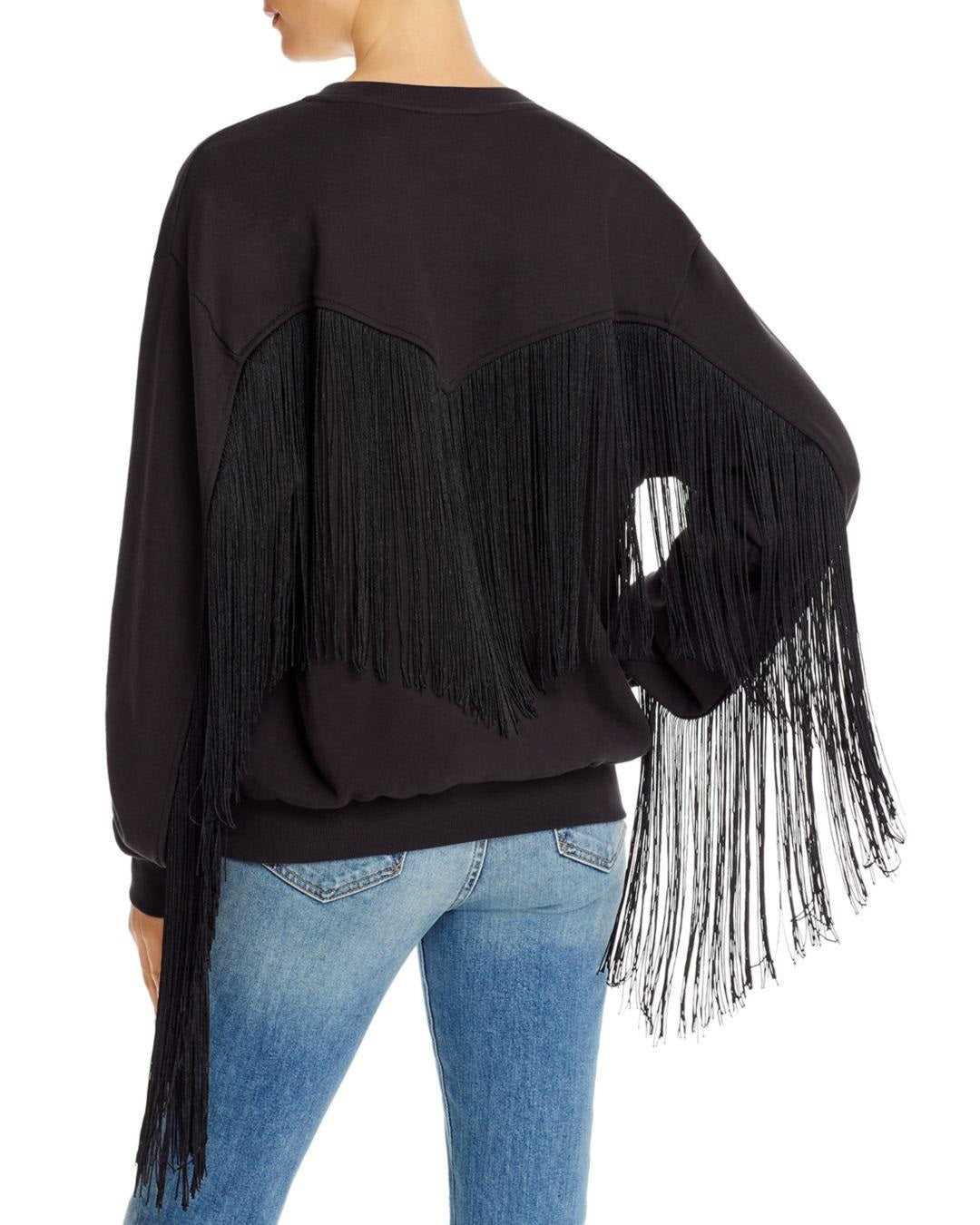 Moletom feminino Levi's com gola redonda e franjas, preto, tamanho 2, extra grande