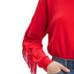 Moletom feminino Levi's com gola redonda e franjas, vermelho, tamanho extra grande