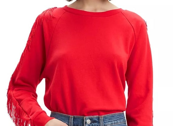 Moletom feminino Levi's com gola redonda e franjas, vermelho, tamanho X-S