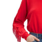 Moletom feminino Levi's com gola redonda e franjas, vermelho, tamanho X-S