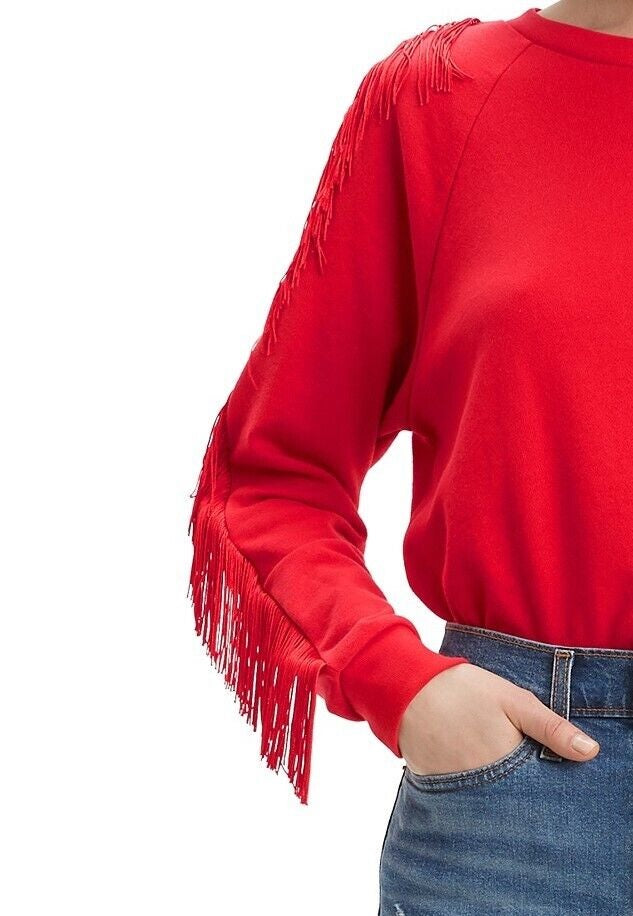 Moletom feminino Levi's com gola redonda e franjas, vermelho, tamanho X-S