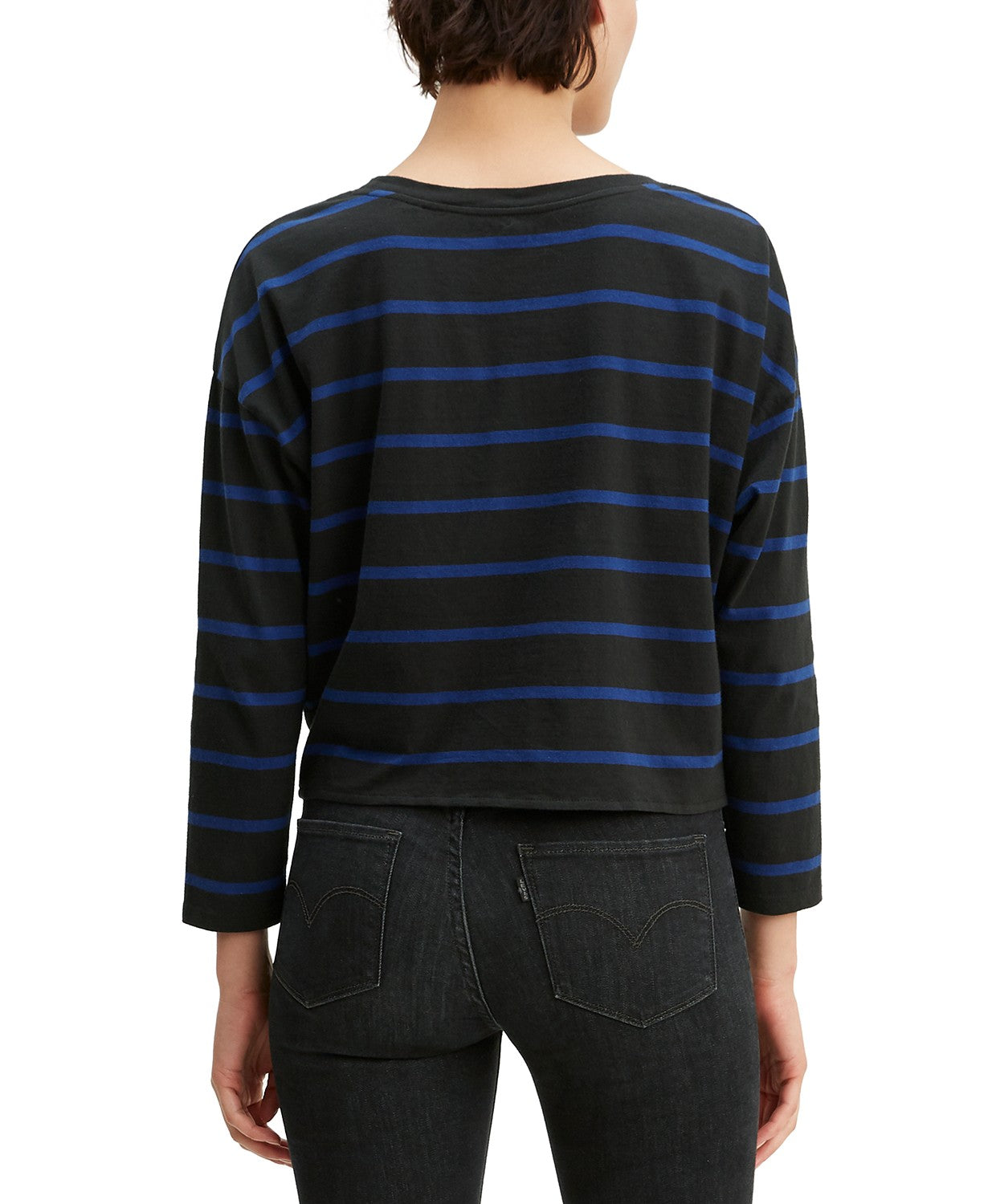 Blusa de algodão listrada Greta com bainha amarrada Levi's feminina, preta, tamanho médio