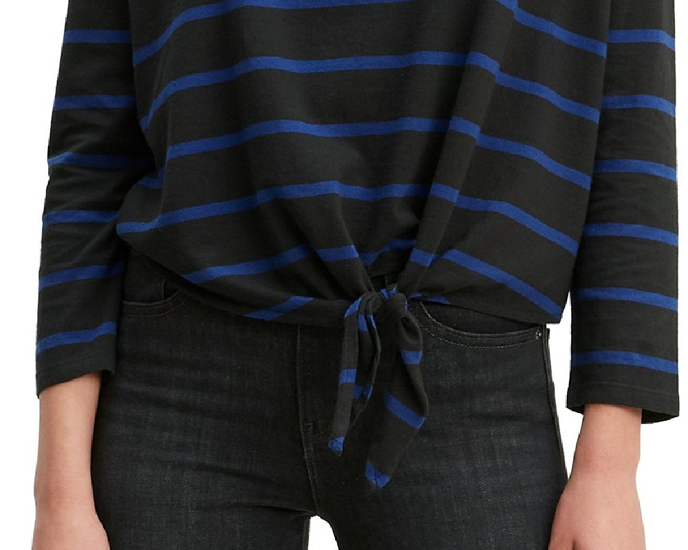 Blusa de algodão listrada Greta com bainha amarrada Levi's feminina, preta, tamanho médio