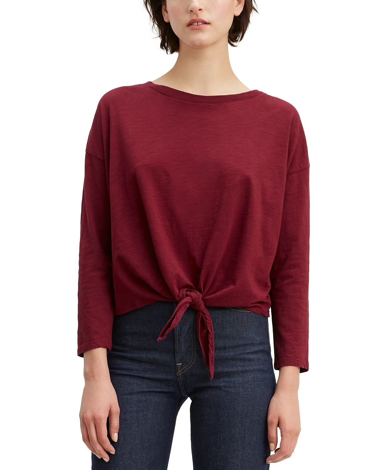 Camiseta Levi's Greta Cotton Feminina Amarrada na Frente, Vermelha, Tamanho Grande