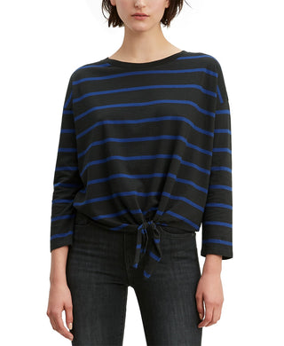Levi's Women's Greta Striped Tie-Hem Cotton Top Black Size Large