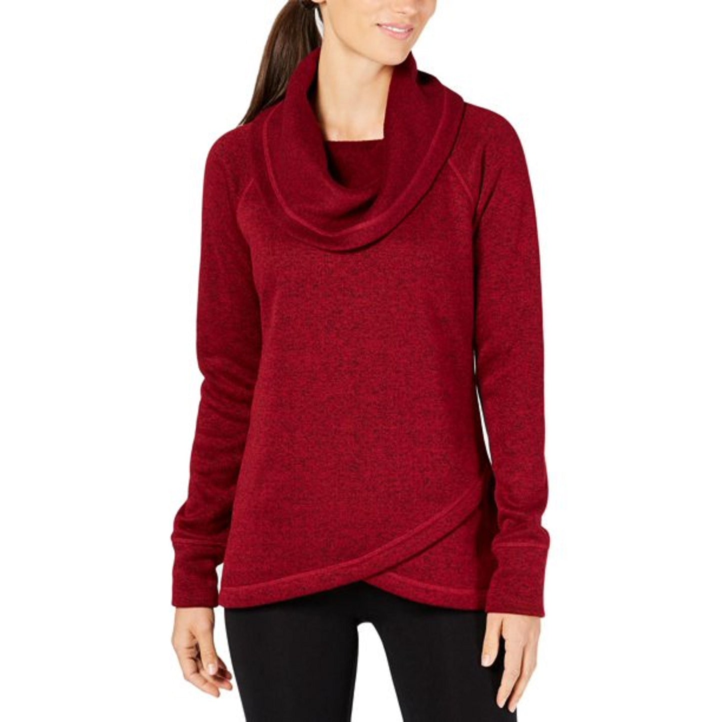 Suéter feminino vermelho de manga comprida com gola alta, vermelho escuro, tamanho médio