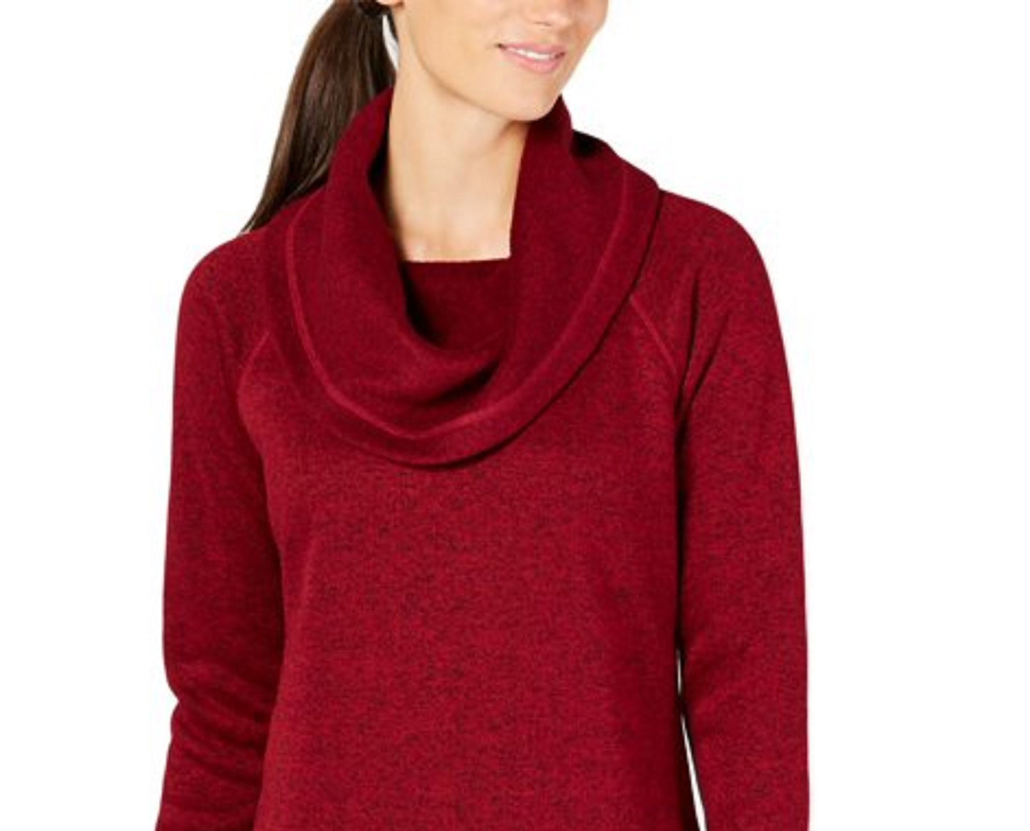 Suéter feminino vermelho de manga comprida com gola alta, vermelho escuro, tamanho médio