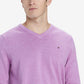Suéter Tommy Hilfiger Signature com decote em V masculino, roxo, tamanho pequeno