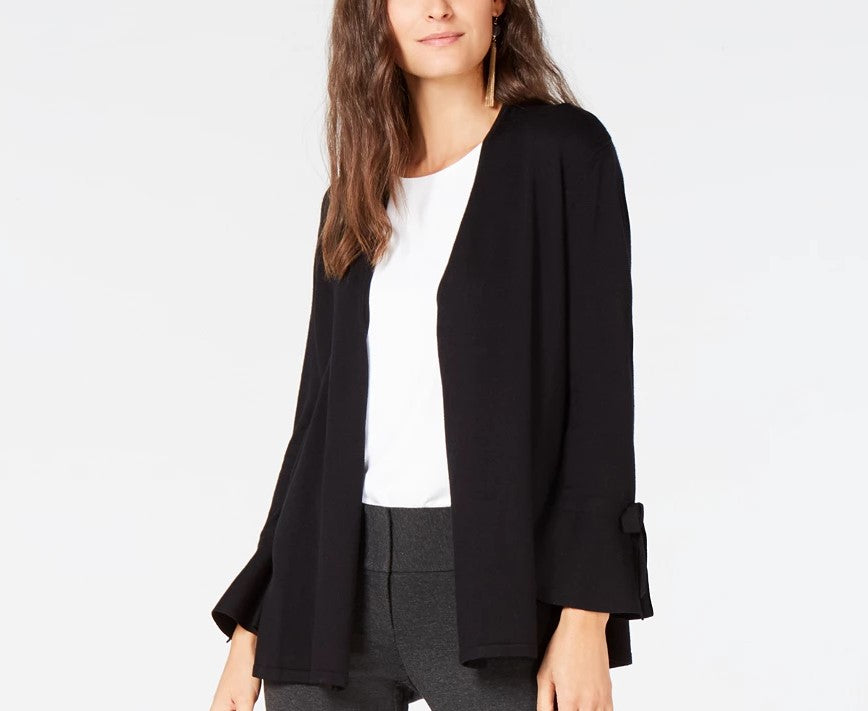 Cardigan feminino Alfani com mangas amarradas, preto, tamanho médio