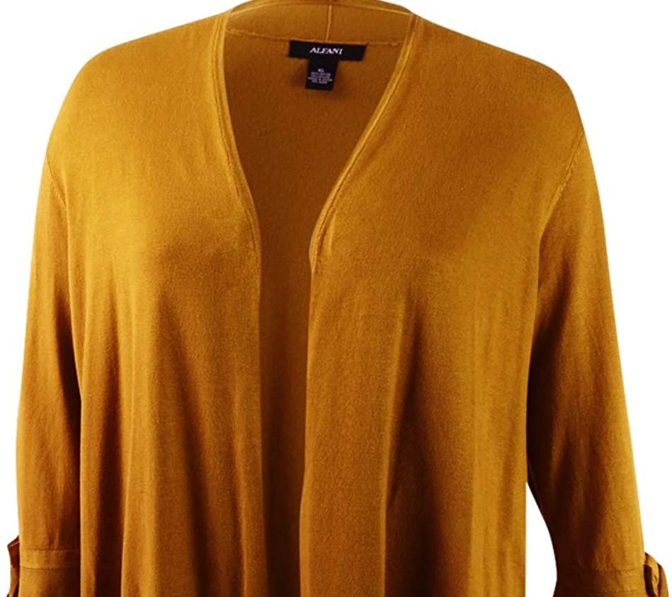 Cardigan feminino Alfani com mangas amarradas, tamanho médio, dourado