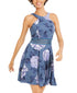 city-studios-juniors-glitter-floral-print-skater-dress-blue-size-7