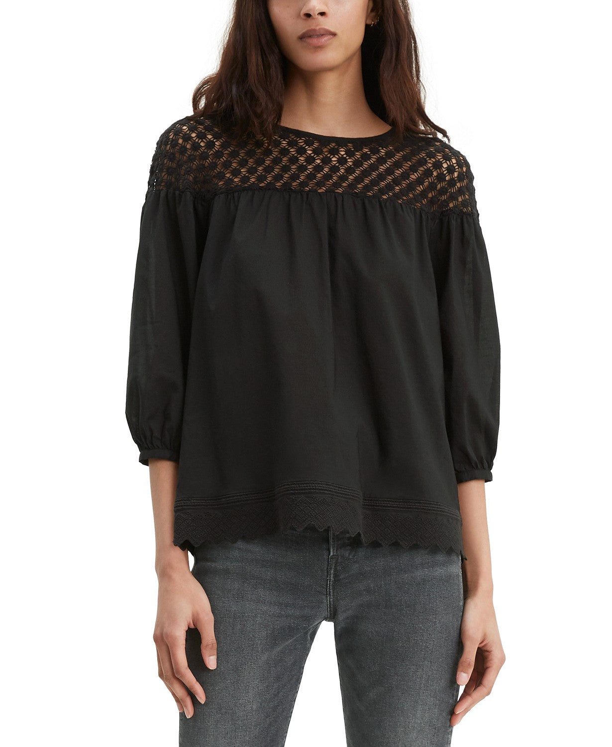 Camiseta Levi's Noe Lace-Contrast Feminina Preta Tamanho Grande