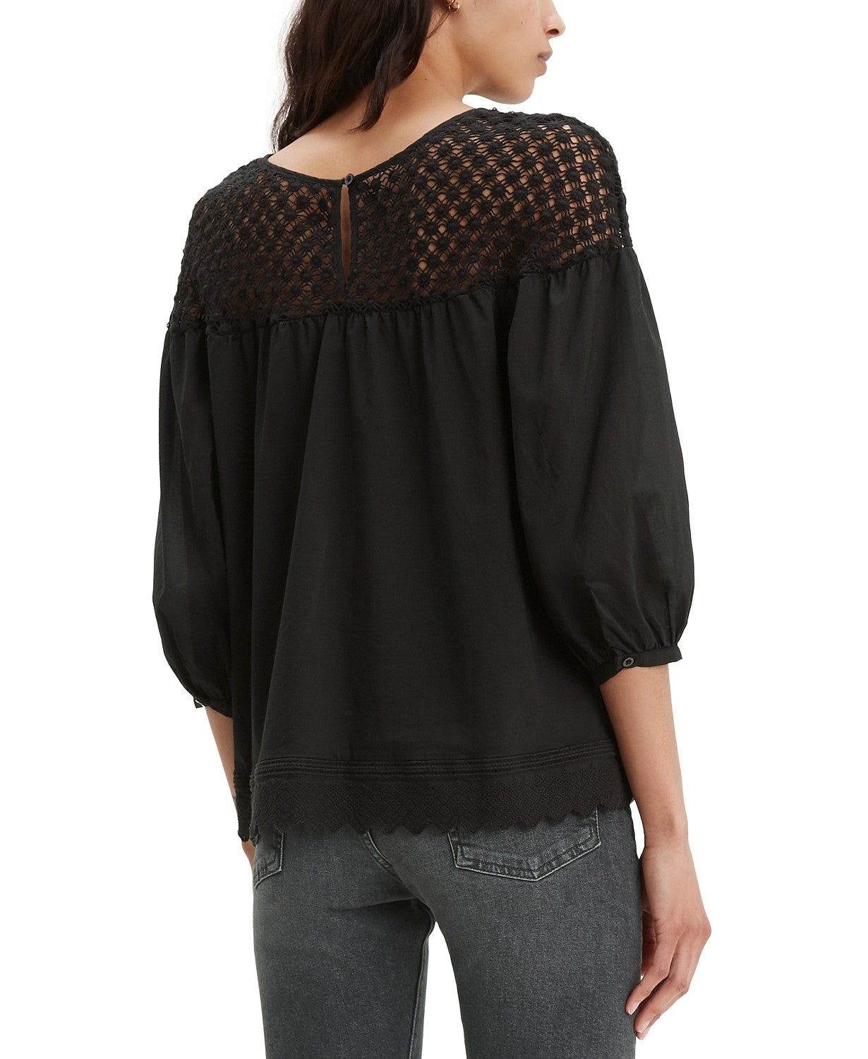 Camiseta Levi's Noe Lace-Contrast Feminina Preta Tamanho Grande