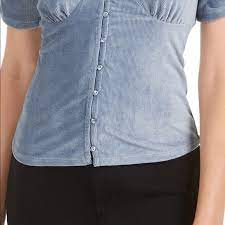 Top de veludo canelado com manga franzida American Rag Juniors, azul escuro, tamanho extra pequeno