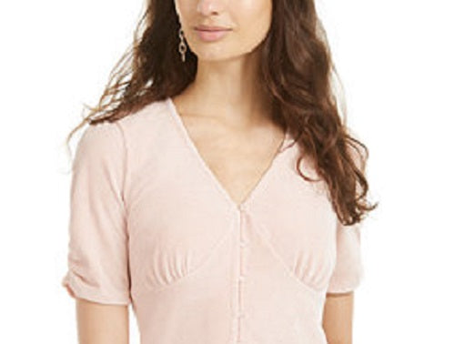 Blusa de veludo canelada com manga franzida e malha canelada, tamanho médio, da American Rag Juniors