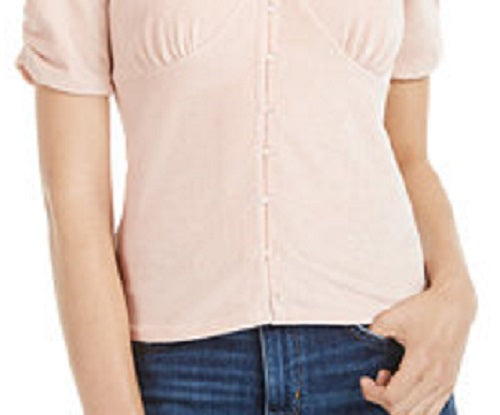 Blusa de veludo canelada com manga franzida e malha canelada, tamanho médio, da American Rag Juniors