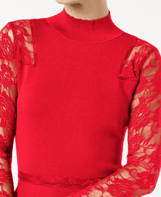 Top peplum de renda feminino pequeno INC International Concepts vermelho tamanho pequeno