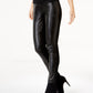 Calça skinny feminina INC International Concepts Petite em couro sintético e contraste, preta, tamanho 0