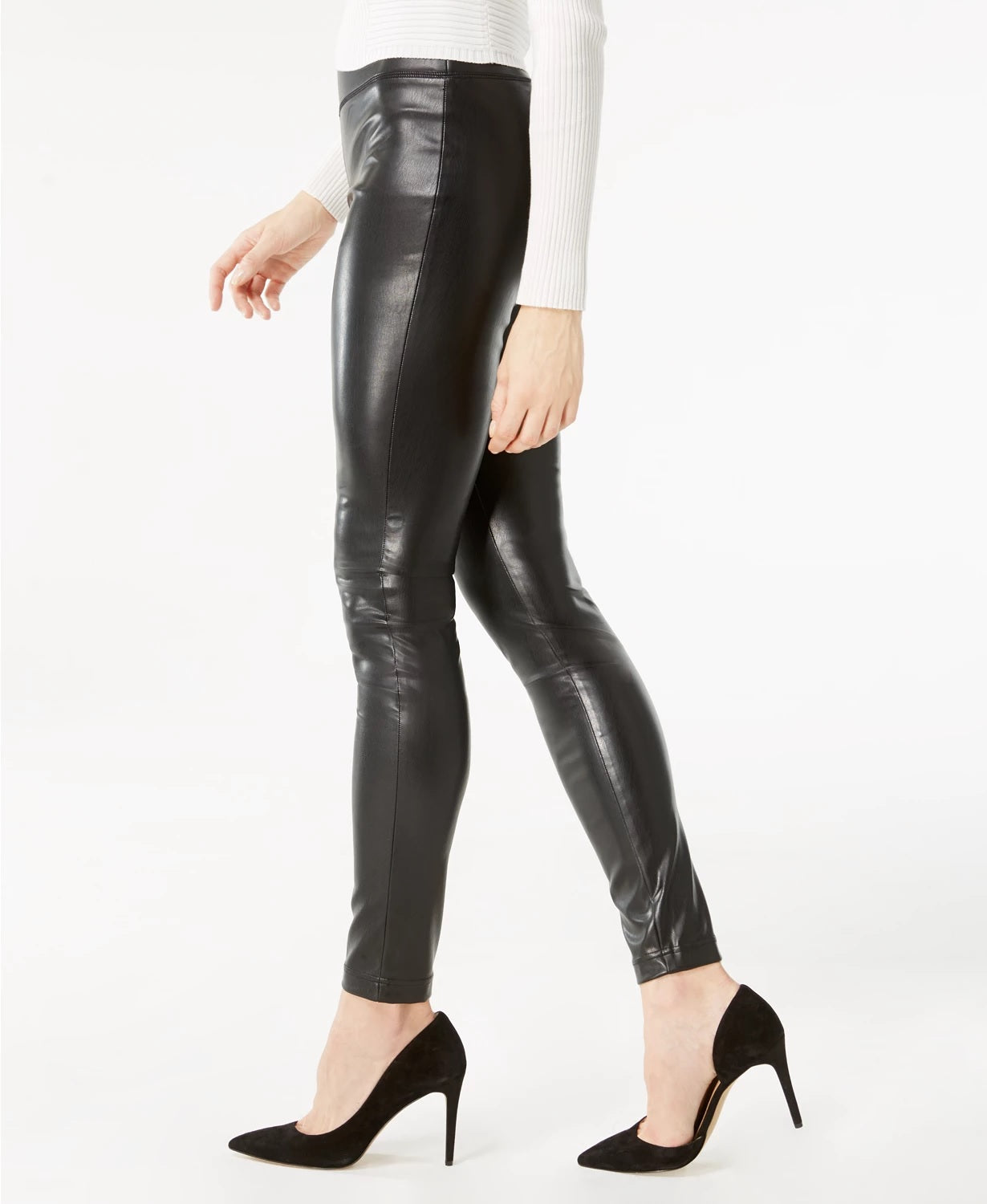 Calça skinny feminina de couro sintético da INC International Concepts, preta, tamanho 4 P