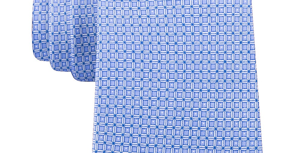 Gravata de sarja de seda clássica Michael Kors masculina Geo Cube, tamanho azul-marinho, regular