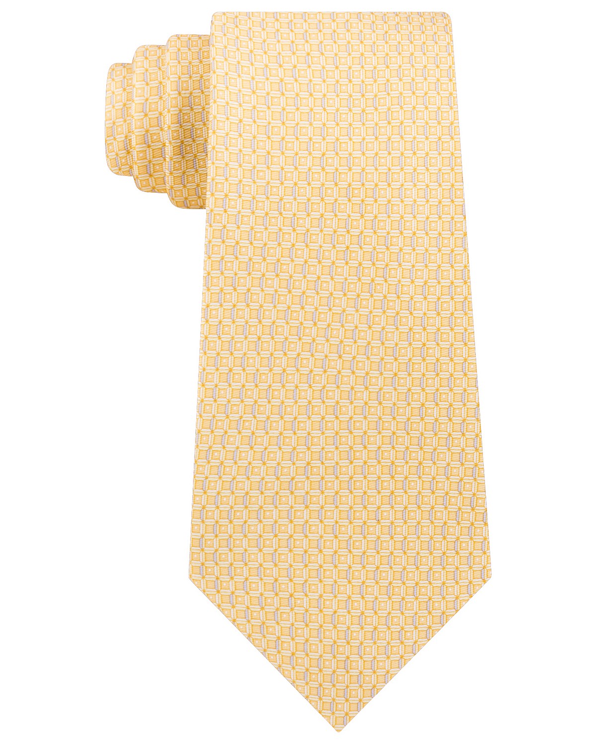 Gravata Michael Kors Masculina Classic Geo Cube de Seda e Sarja, Amarela, Tamanho Único