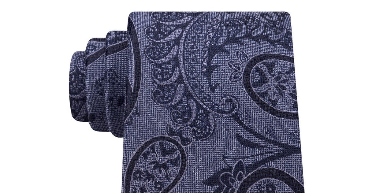 Gravata masculina Michael Kors Paisley com amarração automática, cinza, tamanho único, preta, tamanho regular
