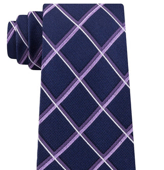 Gravata xadrez azul escuro com diamantes Michael Kors masculina, turquesa, tamanho regular