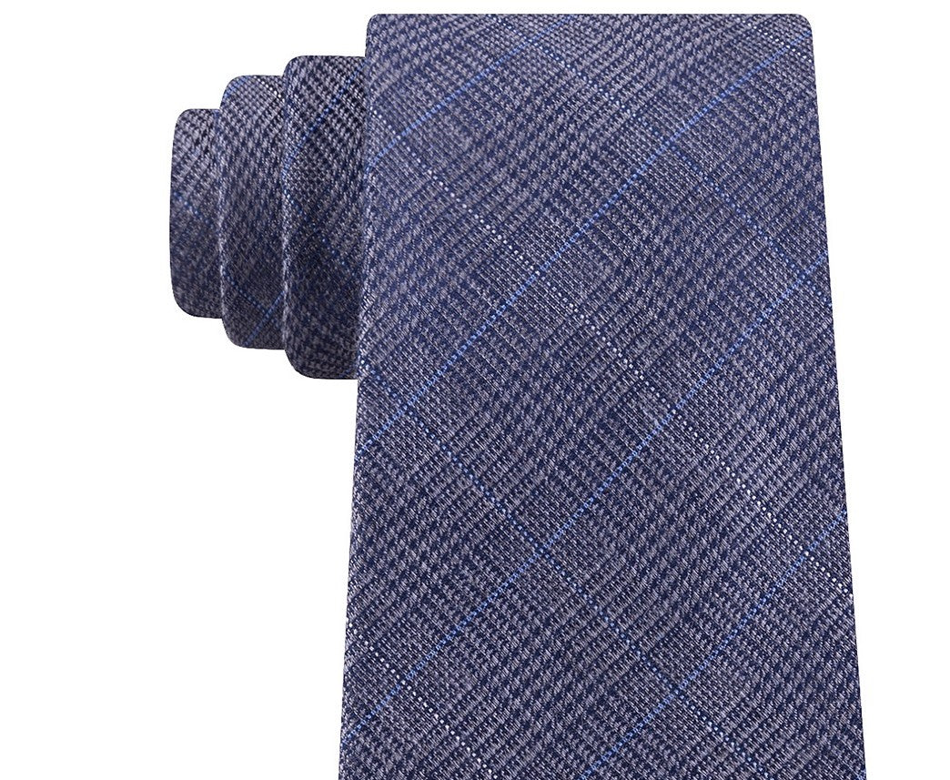 Gravata xadrez azul acinzentada masculina Michael Kors, cinza, tamanho regular