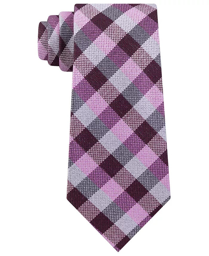 Gravata xadrez xadrez clássica Michael Kors masculina rosa médio roxo tamanho regular