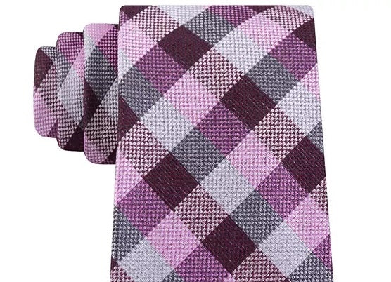 Gravata xadrez xadrez clássica Michael Kors masculina rosa médio roxo tamanho regular