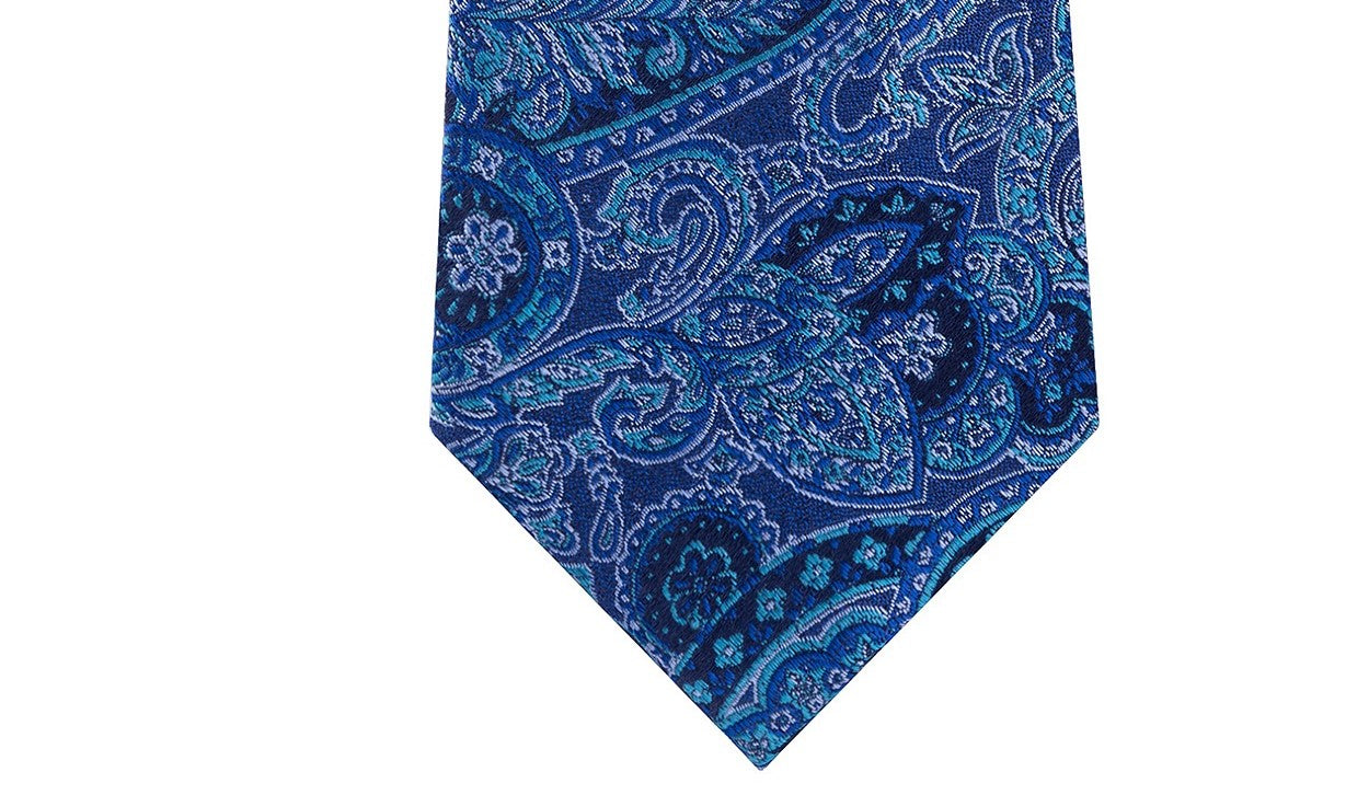 Gravata de seda Paisley clássica balanceada masculina Michael Kors, azul, tamanho regular
