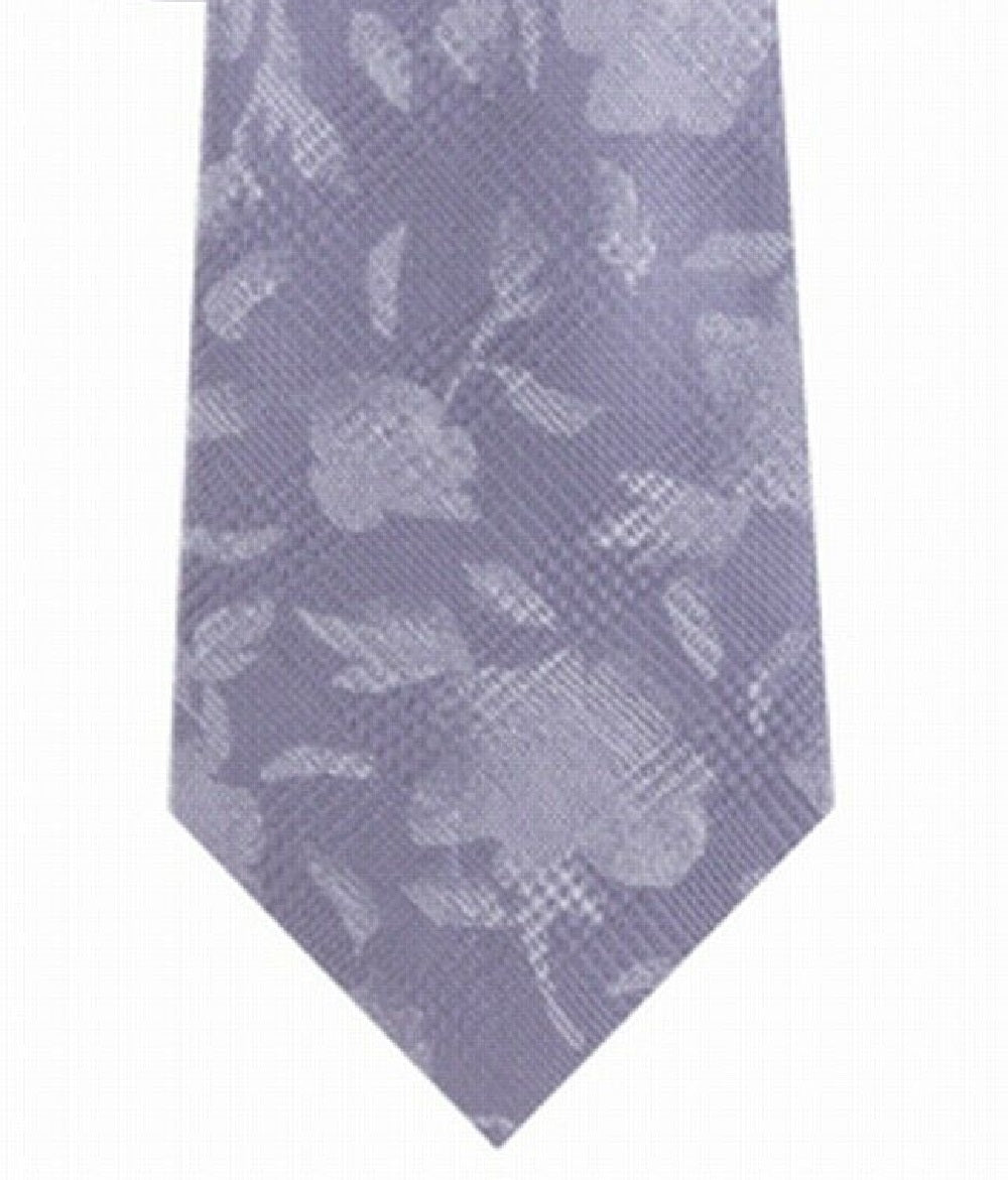 Gravata de seda xadrez botânica clássica masculina Michael Kors, cinza, tamanho regular