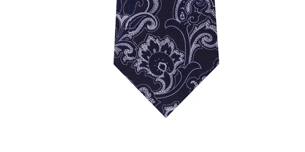 Gravata masculina Michael Kors com estampa paisley e contorno intrincado, tamanho regular, azul-marinho