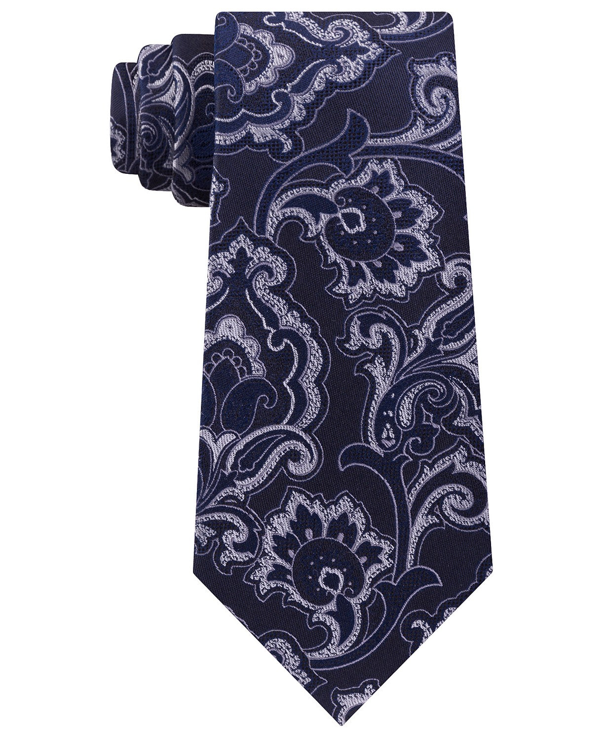 Gravata masculina Michael Kors com estampa paisley e contorno intrincado, tamanho regular, azul-marinho