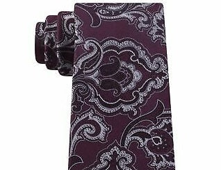 Gravata masculina Michael Kors com estampa paisley intrincada e contorno vermelho bordô, tamanho regular