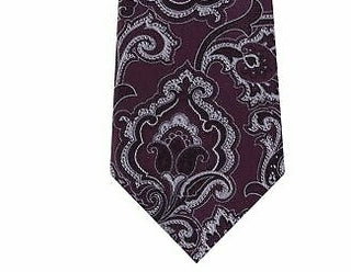 Gravata masculina Michael Kors com estampa paisley intrincada e contorno vermelho bordô, tamanho regular